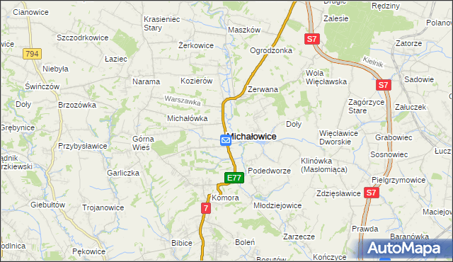 mapa Michałowice powiat krakowski, Michałowice powiat krakowski na mapie Targeo