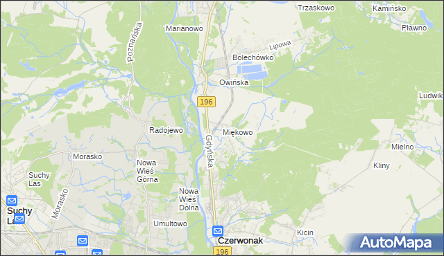 mapa Miękowo gmina Czerwonak, Miękowo gmina Czerwonak na mapie Targeo