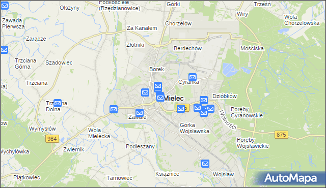 mapa Mielca, Mielec na mapie Targeo