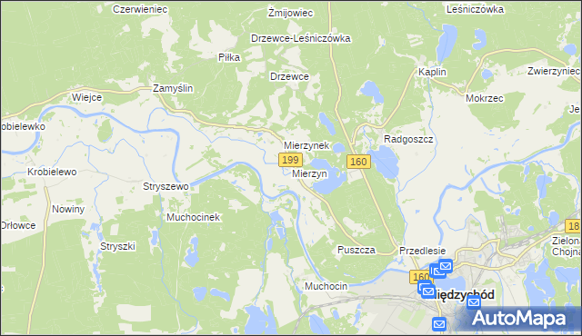 mapa Mierzyn gmina Międzychód, Mierzyn gmina Międzychód na mapie Targeo