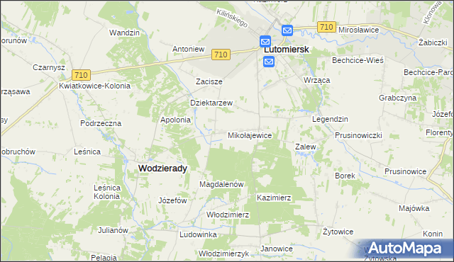 mapa Mikołajewice gmina Lutomiersk, Mikołajewice gmina Lutomiersk na mapie Targeo
