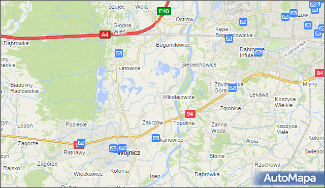 mapa Mikołajowice gmina Wierzchosławice, Mikołajowice gmina Wierzchosławice na mapie Targeo
