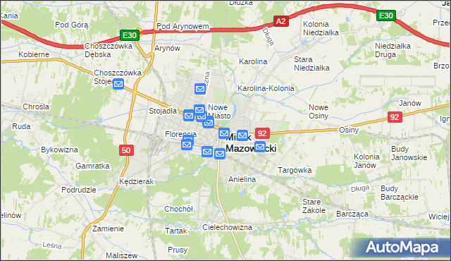 mapa Mińsk Mazowiecki, Mińsk Mazowiecki na mapie Targeo