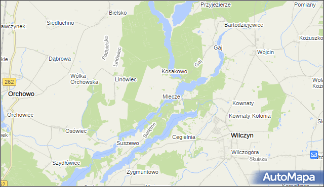 mapa Mlecze gmina Orchowo, Mlecze gmina Orchowo na mapie Targeo