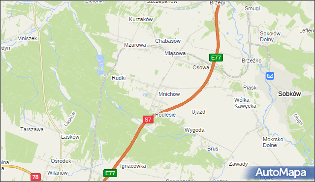 mapa Mnichów gmina Jędrzejów, Mnichów gmina Jędrzejów na mapie Targeo