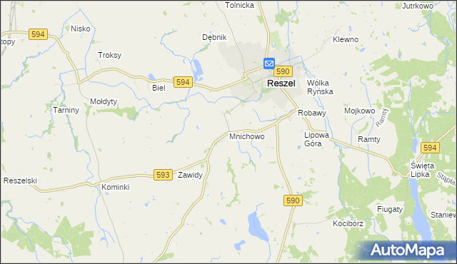 mapa Mnichowo gmina Reszel, Mnichowo gmina Reszel na mapie Targeo