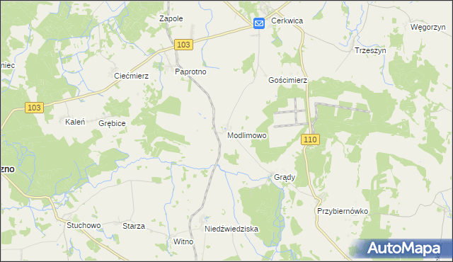 mapa Modlimowo gmina Karnice, Modlimowo gmina Karnice na mapie Targeo