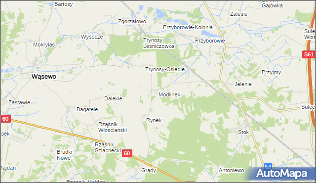mapa Modlinek gmina Wąsewo, Modlinek gmina Wąsewo na mapie Targeo