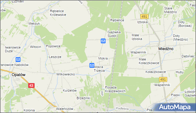mapa Mokra gmina Miedźno, Mokra gmina Miedźno na mapie Targeo