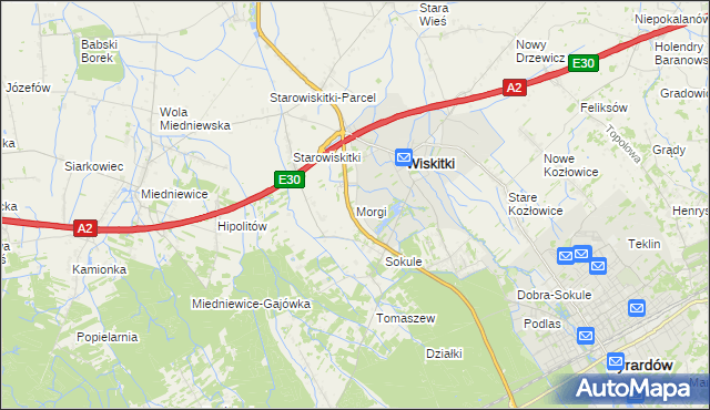 mapa Morgi gmina Wiskitki, Morgi gmina Wiskitki na mapie Targeo