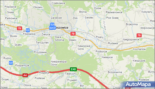 mapa Nawojowa Góra, Nawojowa Góra na mapie Targeo
