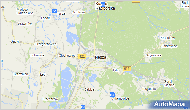 mapa Nędza powiat raciborski, Nędza powiat raciborski na mapie Targeo