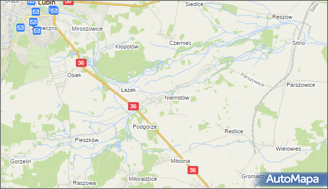 mapa Niemstów gmina Lubin, Niemstów gmina Lubin na mapie Targeo