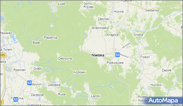 mapa Niwiska powiat kolbuszowski, Niwiska powiat kolbuszowski na mapie Targeo