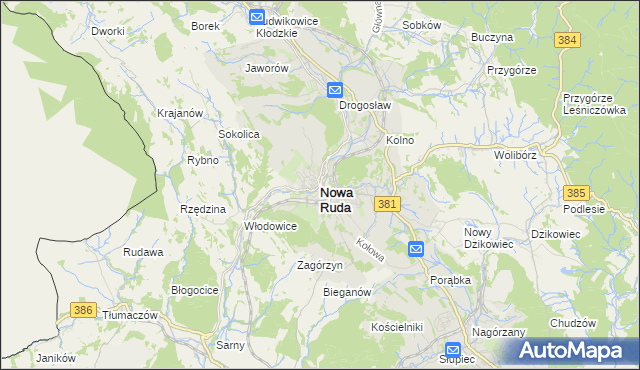 mapa Nowa Ruda powiat kłodzki, Nowa Ruda powiat kłodzki na mapie Targeo
