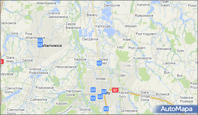 mapa Nowa Wieś gmina Kęty, Nowa Wieś gmina Kęty na mapie Targeo