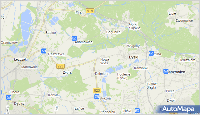 mapa Nowa Wieś gmina Lyski, Nowa Wieś gmina Lyski na mapie Targeo