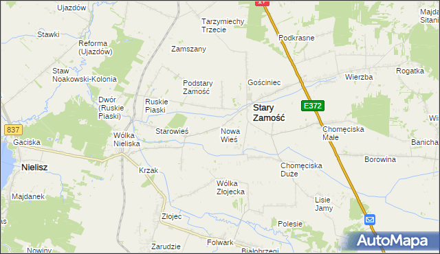 mapa Nowa Wieś gmina Stary Zamość, Nowa Wieś gmina Stary Zamość na mapie Targeo
