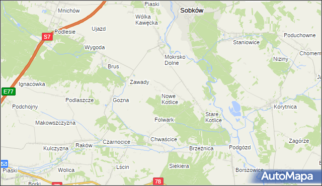 mapa Nowe Kotlice, Nowe Kotlice na mapie Targeo