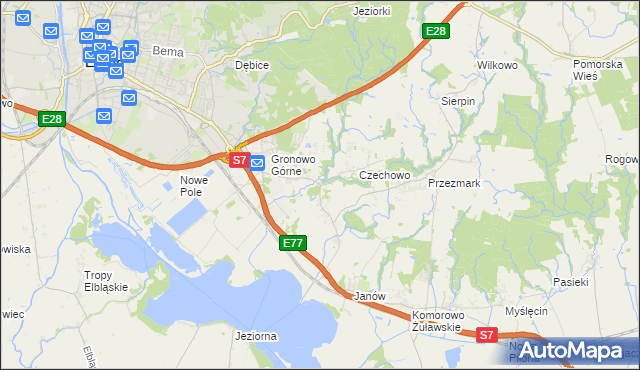 mapa Nowina gmina Elbląg, Nowina gmina Elbląg na mapie Targeo