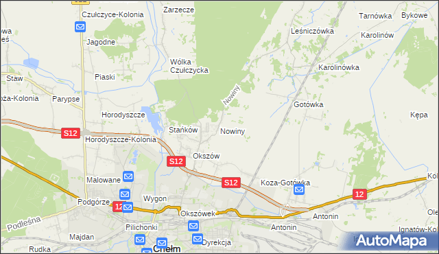 mapa Nowiny gmina Chełm, Nowiny gmina Chełm na mapie Targeo