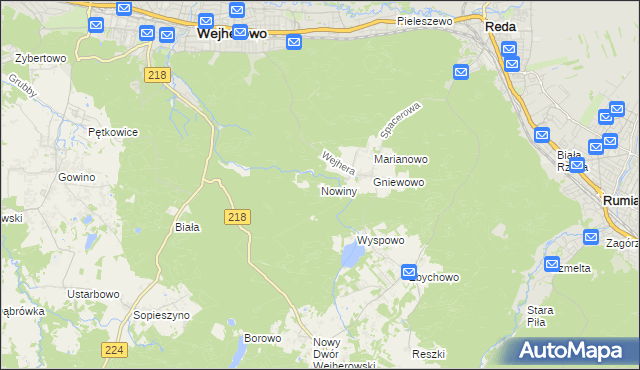 mapa Nowiny gmina Wejherowo, Nowiny gmina Wejherowo na mapie Targeo