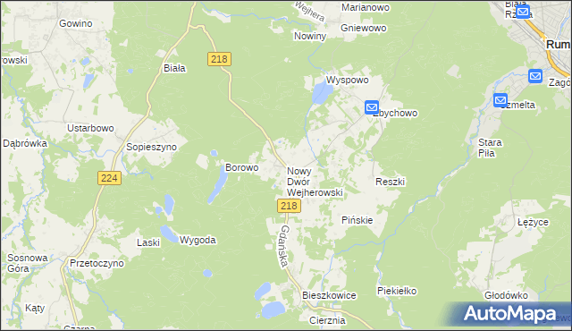 mapa Nowy Dwór Wejherowski, Nowy Dwór Wejherowski na mapie Targeo