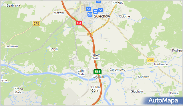 mapa Nowy Świat gmina Sulechów, Nowy Świat gmina Sulechów na mapie Targeo