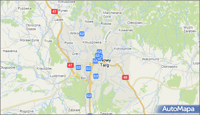 mapa Nowego Targu, Nowy Targ na mapie Targeo