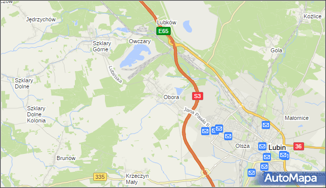 mapa Obora gmina Lubin, Obora gmina Lubin na mapie Targeo