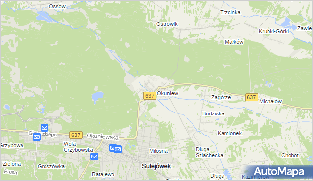 mapa Okuniew, Okuniew na mapie Targeo