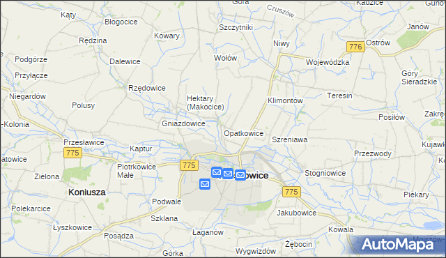mapa Opatkowice gmina Proszowice, Opatkowice gmina Proszowice na mapie Targeo