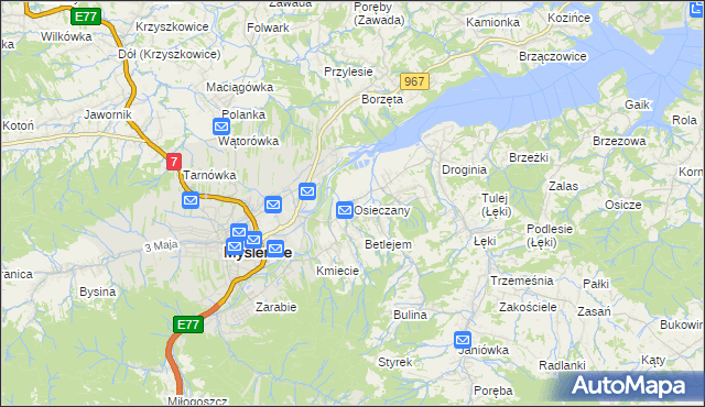 mapa Osieczany, Osieczany na mapie Targeo