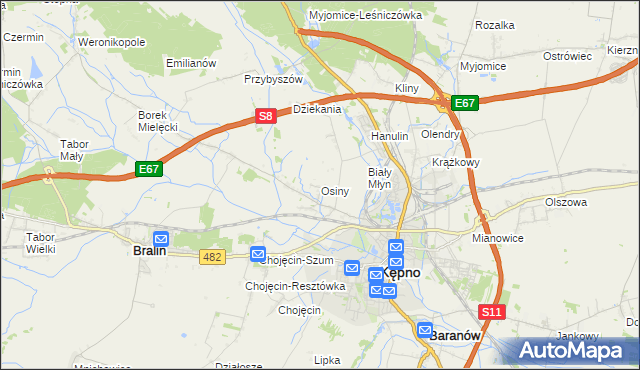 mapa Osiny gmina Kępno, Osiny gmina Kępno na mapie Targeo