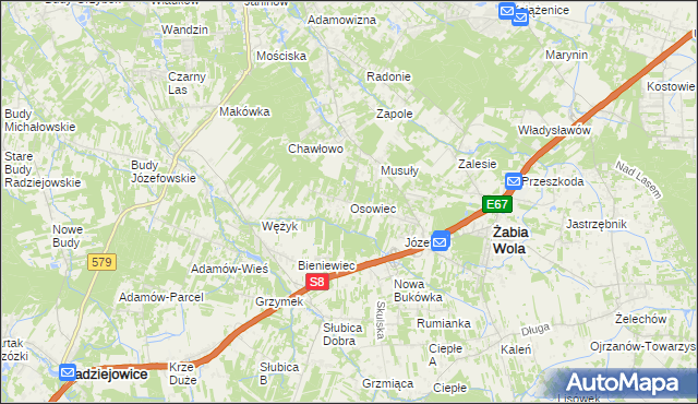 mapa Osowiec gmina Żabia Wola, Osowiec gmina Żabia Wola na mapie Targeo