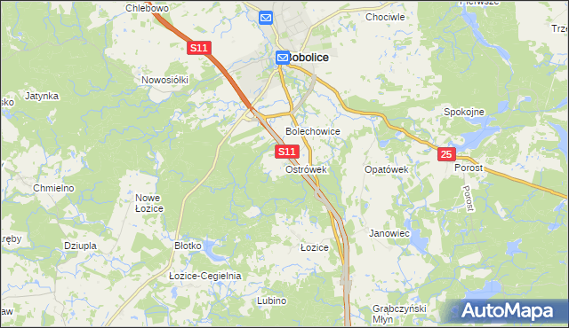 mapa Ostrówek gmina Bobolice, Ostrówek gmina Bobolice na mapie Targeo