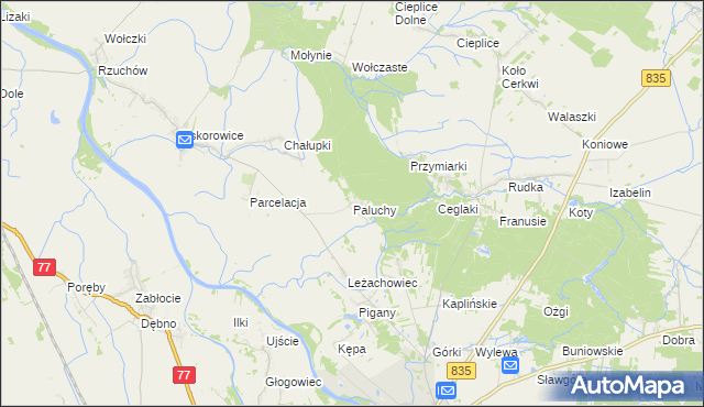 mapa Paluchy, Paluchy na mapie Targeo