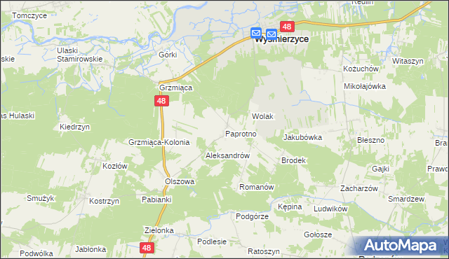 mapa Paprotno gmina Wyśmierzyce, Paprotno gmina Wyśmierzyce na mapie Targeo