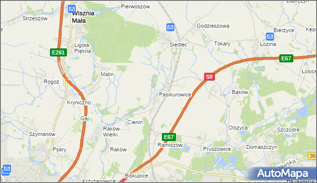 mapa Pasikurowice, Pasikurowice na mapie Targeo
