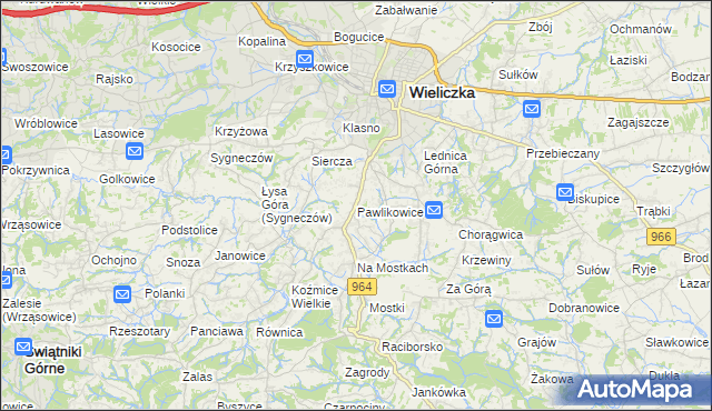 mapa Pawlikowice gmina Wieliczka, Pawlikowice gmina Wieliczka na mapie Targeo