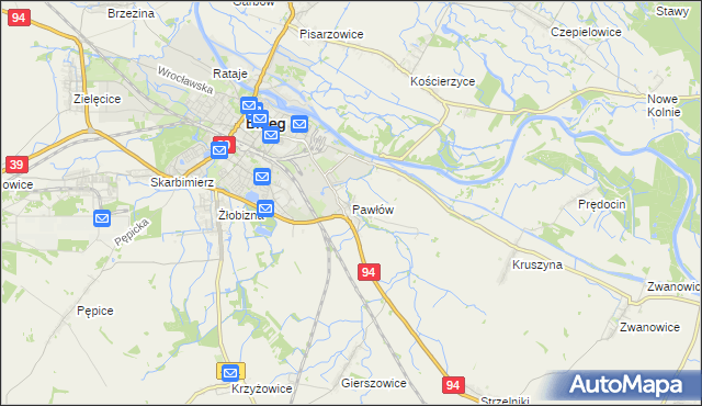 mapa Pawłów gmina Skarbimierz, Pawłów gmina Skarbimierz na mapie Targeo
