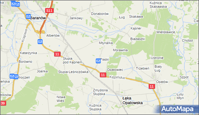 mapa Piaski gmina Łęka Opatowska, Piaski gmina Łęka Opatowska na mapie Targeo
