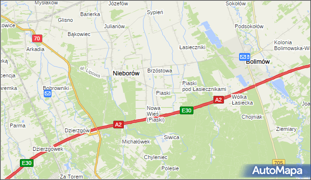 mapa Piaski gmina Nieborów, Piaski gmina Nieborów na mapie Targeo