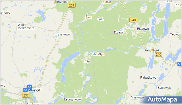 mapa Piła-Młyn gmina Cekcyn, Piła-Młyn gmina Cekcyn na mapie Targeo