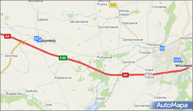 mapa Piotrowice gmina Kostomłoty, Piotrowice gmina Kostomłoty na mapie Targeo