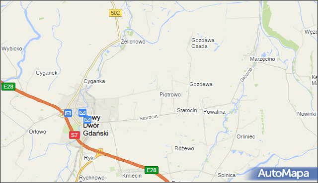 mapa Piotrowo gmina Nowy Dwór Gdański, Piotrowo gmina Nowy Dwór Gdański na mapie Targeo