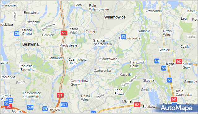 mapa Pisarzowice gmina Wilamowice, Pisarzowice gmina Wilamowice na mapie Targeo