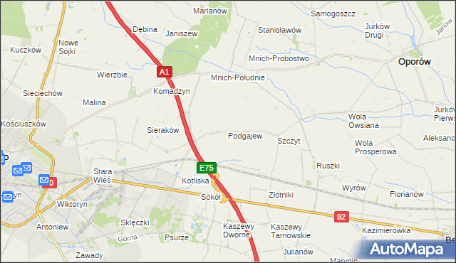 mapa Podgajew gmina Oporów, Podgajew gmina Oporów na mapie Targeo