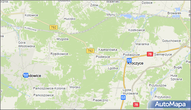 mapa Podlesice gmina Kroczyce, Podlesice gmina Kroczyce na mapie Targeo