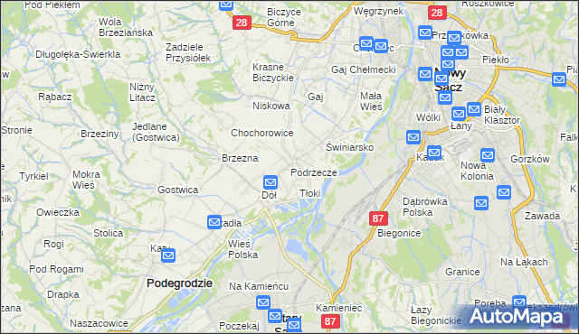 mapa Podrzecze gmina Podegrodzie, Podrzecze gmina Podegrodzie na mapie Targeo